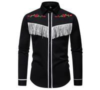 Mymyguoe Cowboy Shirt Men's Vintage Traditional Western Shirt with Fringes Tassel Shirt Cowboy Costume Western Shirt Fancy Dress Costumes Hippie Carnival Embroidered Print Costume Shirt Hippie Shirt