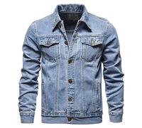 Mymyguoe Denim Jacket Men's Western Summer Jacket Oversized Cotton Denim Coat Cowboy Transition Jacket Denim Trucker Jackets with Press Stud Biker Style Jeans Jacket Denim Jacket, S02 Bu1, L