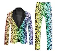 Mymyguoe Fashionable Party Rainbow Suits 2-Piece Men's Suit Jacket and Suit Trousers Two Piece Men's Suits Rainbow Funky Suits Suit Neon Coloured Blazer Jacket Trousers Suits Slim Fit Clubwear Men's