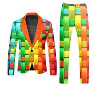 Mymyguoe Fashionable Party Rainbow Suits 2-Piece Slim Fit Clubwear Men's Suit Jacket and Trousers