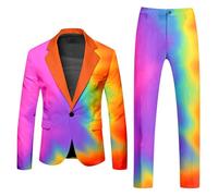 Mymyguoe Fashionable Party Rainbow Suits 2-Piece Slim Fit Clubwear Men's Suits - Neon Coloured Blazer Jacket and Trousers