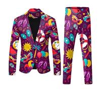 Mymyguoe Fashionable Party Suit for Men, Two-Piece with Printed Slim Fit Men's Suit Jacket and Suit Trousers, 2-Piece Set, Suit Jacket, Pants with Prints, Men's Crazy Prom Suits, Fancy Dress Costumes,