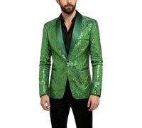 Mymyguoe Glitter Jacket Men's Gold Jacket Men's Jacket Leisure Club Show Outfit Showmen Blazer Jacket Carnival Golden Show Jacket Fancy Dress Costumes Metallic Shiny Sequins Suit Jacket, Green, XL