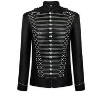 Mymyguoe Gothic Steampunk Parade Jacket Men's Carnival Costume Military Drummer Hussar Napoleon Clothing Medieval Prince Jackets Victorian Jacket Stand-Up Collar Halloween Cosplay Outfit, black, M