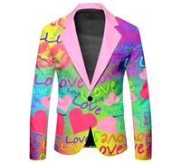 Mymyguoe Graffiti Jacket Men's Blazer Long Sleeve Colourful Suit Jacket Funky Suit Neon Coloured Suit Jacket Lgbt Pride Month Jacket Prom Carnival Costume Men's Suit, s05 pink, M