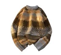 Mymyguoe Grandpa Pullover Men's Norwegian Knitted Jumper Striped Vintage Winter Jumper Aesthetic Striped Y2K Crew Neck Blouse Unisex Style Top Winter Coat Knitwear Sweater, coffee, XXL