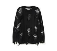 Mymyguoe Hole Ripped Knitted Jumper Men's Vintage Ripped Torn Tops Y2K Fashionable Streetwear Sweater Long Sleeve Crew Neck Winter Jumper Knitted Long Jumper Tops Gothic Punk Pullover, black, XL