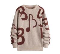 Mymyguoe Jacquard Knitted Jumper Men's Y2K Print Pullover Men Basic Warm Knitted Jumper Slim Fit Knitted Streetwear Shirt Tops Leisure Sweatshirt Fine Knit Winter Jumper Sweater, khaki, S
