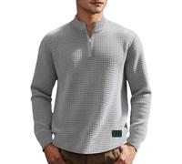 Mymyguoe Jacquard Pullover Men's 1/4 Zip Sweatshirts Waffle Stand-Up Collar Jacket Autumn Pullover Without Hood Baggy Sports Shirts Long Sleeve Shirts Military Top Combat Shirt Functional Shirt