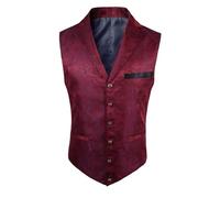 Mymyguoe Jacquard Vest Men's V-Neck Vintage Transition Vest Halloween Vest Printed Sleeveless Suit Jacket Paisley Vest Suit Vest Victorian Steampunk Gothic Paisley Vest, red, L