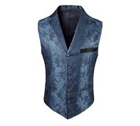 Mymyguoe Jacquard Vest Men's V-Neck Vintage Transition Vest Halloween Vest Printed Sleeveless Suit Jacket Paisley Vest Suit Vest Victorian Steampunk Gothic Paisley Vest, navy, L