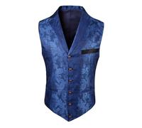Mymyguoe Jacquard Vest Men's V-Neck Vintage Transition Vest Halloween Vest Printed Sleeveless Suit Jacket Paisley Vest Suit Vest Victorian Steampunk Gothic Paisley Vest, blue, XL