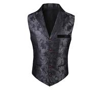 Mymyguoe Jacquard Vest Men's V-Neck Vintage Transition Vest Halloween Vest Printed Sleeveless Suit Jacket Paisley Vest Suit Vest Victorian Steampunk Gothic Paisley Vest, darkgray, L