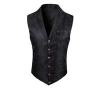 Mymyguoe Jacquard Vest Men's V-Neck Vintage Transition Vest Halloween Vest Printed Sleeveless Suit Jacket Paisley Vest Suit Vest Victorian Steampunk Gothic Paisley Vest, black, XL