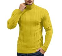 Mymyguoe Knitted Jumper Men's Turtleneck Pullover Cotton Winter Jumper Winter Warm Sweatshirt Sweater Turtleneck Jumper Work Jumper Warm Long Sleeve Shirt Elastic Work Jumper, yellow, L