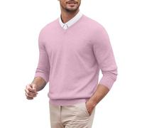 Mymyguoe Knitted Jumper Men's V-Neck Pullover Plain Work Jumper Business Jumper Leisure Top Cashmere Knitted Sweater Vest Long Sleeve Winter Jumper Knitwear Sweatshirt, pink, L