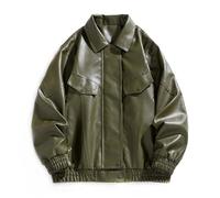 Mymyguoe Leather Jacket Motorcycle Men's Patchwork PU Leather Motorcycle Jacket Plain Versatile Cycling Jacket Transition Jacket Stand-Up Collar Winter Jacket Biker Jacket Steampunk Aviator Jacket