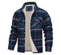 Mymyguoe Lumberjack Jacket Men's Checked Flannel Jacket Transition Jacket Fleece Lined College Jacket Large Sizes Warm Winter Jacket Shirt Jacket Checked Shirt Turn-Down Collar Work Jacket, navy, 4XL