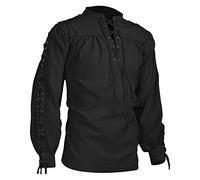 Mymyguoe Medieval Shirt Men's Linen Shirt Traditional Retro Style Lacing Viking Costume Renaissance Victorian Steampunk Pirate Linen Shirts Casual Long Sleeve Henley Shirt, black, L