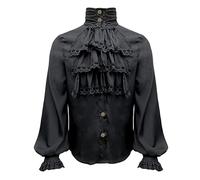 Mymyguoe Medieval Shirt Men's Ruffle Shirt Vampire Renaissance Victorian Gothic Shirt High Neck Ruffle Cuffs Shirts Steampunk Cosplay Tops Plain Gothic Man Blouse, black, S