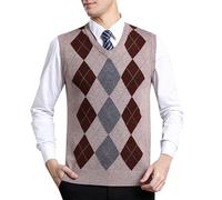 Mymyguoe Men's Argyle Pattern Knitted Vest, V-Neck Business Pullover, Casual Gentleman Winter Jumpers, Elegant Men's Vests, Knitwear Jumper, khaki, XXL