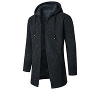 Mymyguoe Men's Cardigan Winter Warm Lined Sweat Jacket Casual Hoodie Long Knitted Cardigan Knitted Jumper with Drawstring Knitted Coat Winter Coat Hooded Jacket, darkgray, L