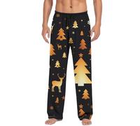 Mymyguoe Men's Christmas Pyjamas, Breathable Soft Pyjama Bottoms, House Trousers, Christmas Motif, Christmas Pants, Christmas Pyjama Bottoms, Men's Christmas Pyjama Bottoms, gold, XL