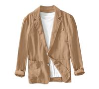 Mymyguoe Men's Linen Lightweight Sporty Sports Jacket Blazer Long Sleeve Casual Shirt Linen Shirt Suit Jacket Plain Men's Jacket Suitable for Party Date Prom Wedding, 03 Khaki, XXXL