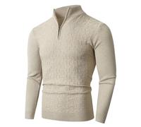 Mymyguoe Men's Pullover with 1/4 Zip Turtleneck Pullover Winter Jumper Long Sleeves Knitted Sweatshirt Jumper Thermal Jumper Baggy Comfortable Turtleneck Jumper Knitwear Sweater Jumper, beige, L