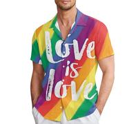 Mymyguoe Men's Short Sleeve Rainbow LGBT Rainbow Shirt Turn-Down Collar Funky Hawaiian Shirt Button Down Shirts LGBTQ T-Shirt Pride Shirt Summer Shirt Short Sleeve Shirt Men's Shirt Rainbow Shirt