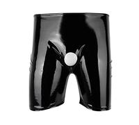 Mymyguoe Men's Shorts with Zip on Both Sides - Wetlook Shorts with Zip Boxer Shorts Trousers Shiny Look Faux Leather Underpants Men's Bulge Pouch Underwear, K Black, XXL