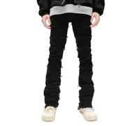Mymyguoe Men's Stacked Jeans Slim Fit Ripped Jeans Destroyed Straight Denim Pants Distressed Patchwork Stacked Frayed Skinny Jeans with Straight Leg Hip Hop Harajuku Jeans Streetwear Men's Jeans,