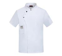 Mymyguoe Men's Women's Baker's Jacket with Pocket Breathable Chef Uniform Coat Professional Chef Uniform Stand-Up Collar Work Wear Baker's Jacket Short Sleeve Summer Shirts Chef Jacket, White, M