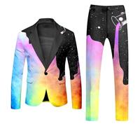 Mymyguoe Neon Coloured Suit 2-Piece Men's Slim Fit Suit Jacket Suit Trousers Two Piece Set Funny Novelty Rainbow Suit Blazer Set Neon Theme Party Outfit Disco Night Club Performance Costume Set,