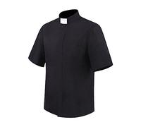 Mymyguoe Oversized Men's Priest Shirt with Stand-Up Collar Pastor Short Sleeve Easy Iron Leisure Costume Shirt Loose Clothing Breathable Halloween Christmas Uniform Cosplay Costume, black, XXXX-Large