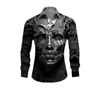Mymyguoe Print Shirt Men's Long Sleeve Shirt Party Costume Hidden Button Down Summer Shirt Halloween Hawaiian Men's Shirt Long Sleeve Shirt Men's Printed Long Sleeve Turn-Down Collar, black, 3XL