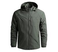 Mymyguoe Rain Jacket Lightweight Men's Waterproof Zip Hiking Jacket Outdoor Raincoat Softshell Jacket Breathable Outdoor Jacket with Removable Hood Thin Ultralight Windbreaker, Army Green, L