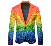 Mymyguoe Rainbow Jacket Men's Colourful Gradient Suit Jacket Rainbow Blazer Men's Suits Sporty Jacket Sports Jacket Button Formal Business Suit For Wedding Business Party Costume LGBT & LGBTQ, B Blue,