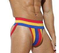 Mymyguoe Rainbow LGBTQ Jockstrap Men's Rainbow Striped Underpants String Thong Breathable Thong Sports Underwear Sport Jock Strap Briefs Rainbow Gay Pride Underwear, multicoloured, L