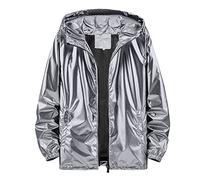 Mymyguoe Sequin Jacket Men's Hooded Jacket Sweat Jacket Metallic Jackets 80s Glitter Windbreaker Vintage Shimmering Sun Protection Colourful Pilot Jacket Sports Jacket Shiny Reflective