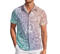 Mymyguoe Sequin Shirt Men's 3D Print Glitter Shirt Party Colourful Rainbow LGBTQ Shirts Rainbow Print Hawaiian Shirt Night Club Carnival Costume Street Style Shirts Metallic Shiny Party Shirt, pink, M