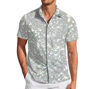 Mymyguoe Sequin Shirt Men's 3D Print Glitter Shirt Party Colourful Rainbow LGBTQ Shirts Rainbow Print Hawaiian Shirt Night Club Carnival Costume Street Style Shirts Metallic Shiny Party Shirt, silver