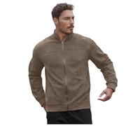 Mymyguoe Suede Jacket Men's Transition Jacket Cardigan Casual Lightweight Aviator Jackets with Stand-Up Collar Leisure Jacket Sweatshirt Zip Men's Jacket Autumn Winter Jacket Bomber Jacket, khaki, M
