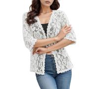 Mymyguoe Summer Cardigans for Women Blazer Bolero Cardigan Lace Front Open Shoulder Jacket Elegant Festive Short Cardigan Lace Jumper for Festive Wedding Evening Dress Party Dress, s04 white, M