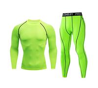Mymyguoe Thermal Underwear Men's Compression Set Long Sleeve Compression Shirt and Trousers Top Long Sleeve Sports Tight Base Layer Quick Drying Fitness Suit Warm Soft Functional Underwear, Green, S