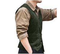 Mymyguoe Vintage Corduroy Vest Men's Retro British Style Traditional Vest Button Down Corduroy Striped Waistcoat Sleeveless Suit Vest V-Neck Cord Western Vest Suit Vest for Party Wedding, GN1, M