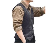 Mymyguoe Vintage Corduroy Vest Men's Retro British Style Traditional Vest Button Down Corduroy Striped Waistcoat Sleeveless Suit Vest V-Neck Cord Western Vest Suit Vest for Party Wedding, gray, XL
