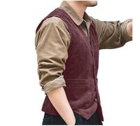 Mymyguoe Vintage Corduroy Vest Men's Retro British Style Traditional Vest Button Down Corduroy Striped Waistcoat Sleeveless Suit Vest V-Neck Cord Western Vest Suit Vest for Party Wedding, red, 3XL