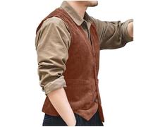 Mymyguoe Vintage Corduroy Vest Men's Retro British Style Traditional Vest Button Down Corduroy Striped Waistcoat Sleeveless Suit Vest V-Neck Cord Western Vest Suit Vest for Party Wedding, coffee, M