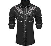 Mymyguoe Vintage Cowboy Shirt Men's Western Embroidered Print Western Shirt Retro Traditional Casual Shirt Western Cowboy Shirt Cowboy Costume Long Sleeve Button Party Shirts Hippie Shirt, black, 4XL